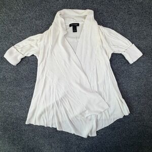 White House Black Market Cardigan Sweater Women S White Ribbed Knit Shawl Collar
